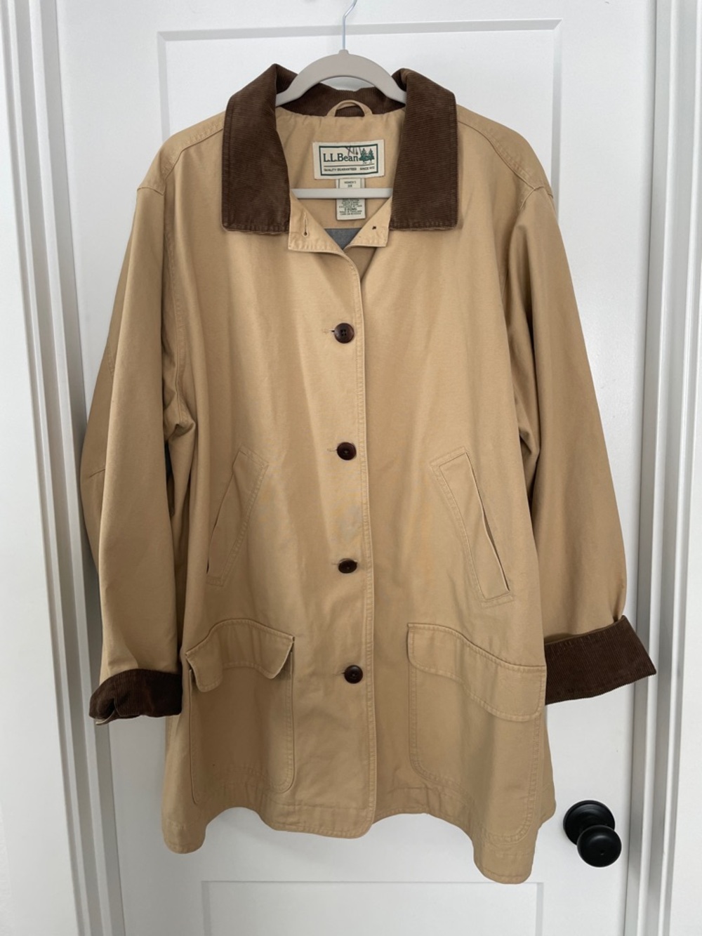 L.L. Bean Tan Chore Jacket with Brown Corduroy Trim